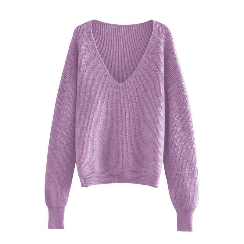 V-Neck Dropped Shoulder Long Sleeve Sweater.