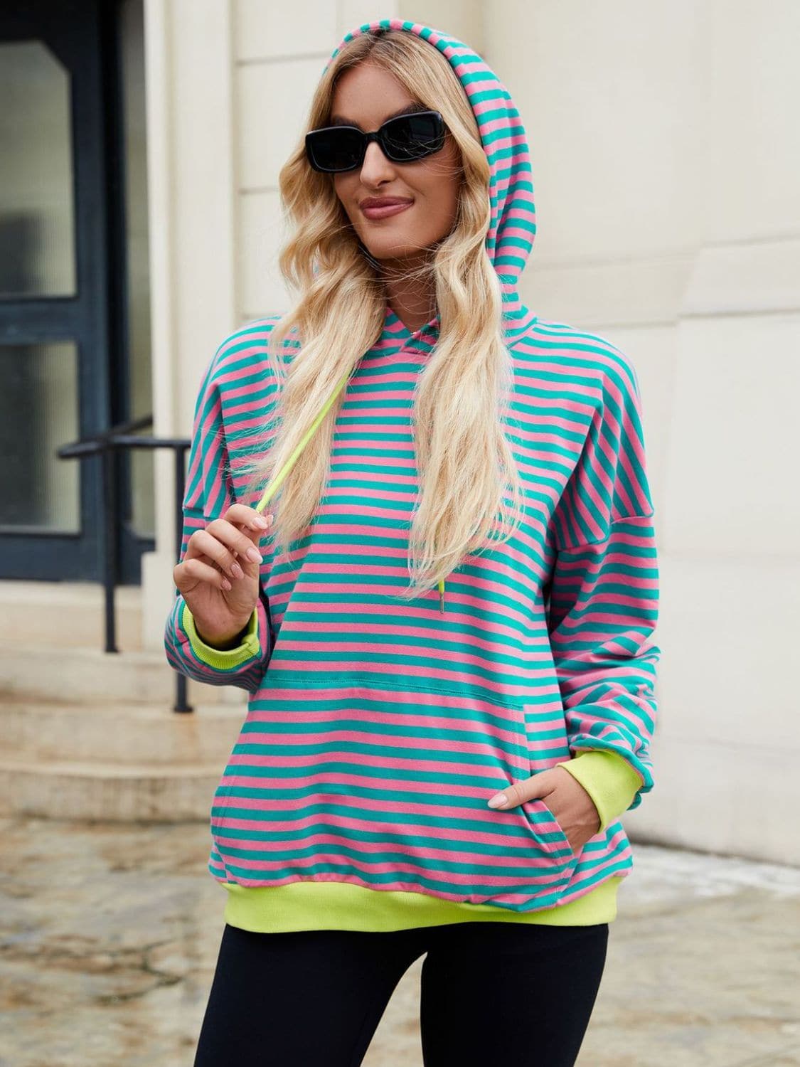 Contrast Striped Hoodie with Pockets