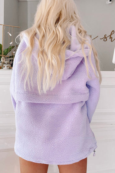 Cozy Lavendula fuzzy drawstring hoodie with zipped pocket