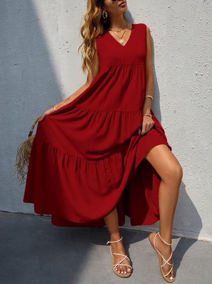 Tiered V-Neck Sleeve Dress.