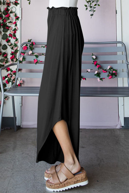 Heimish Full Size Frill Slit High Waist Wide Leg Pants.