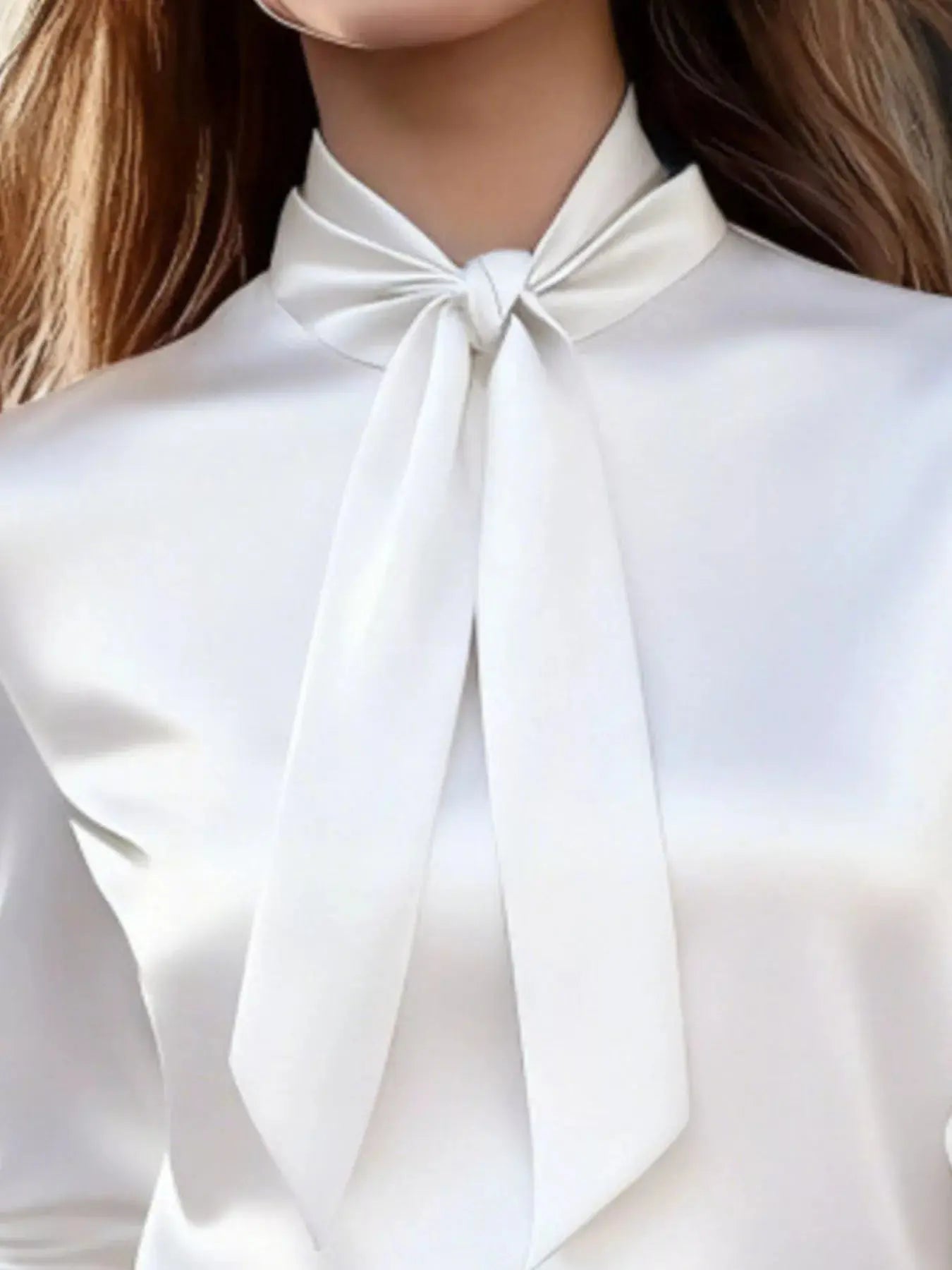Satin Bow Tie Long Sleeve Blouse Simply Love