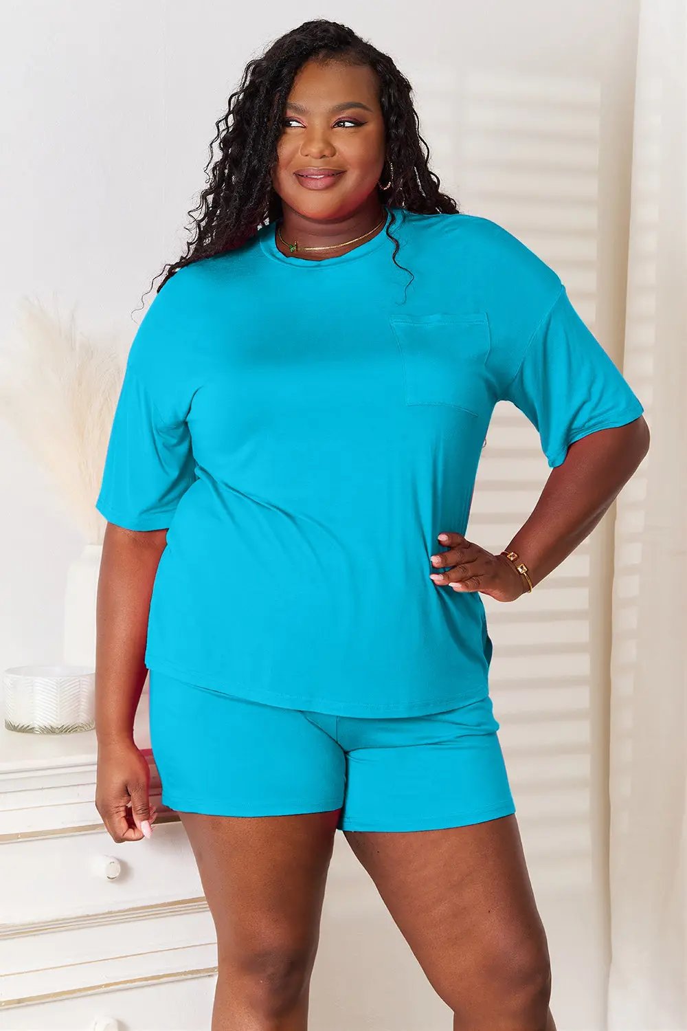 Basic Bae Full Size Soft Rayon Half Sleeve Top and Shorts Set - Love Salve