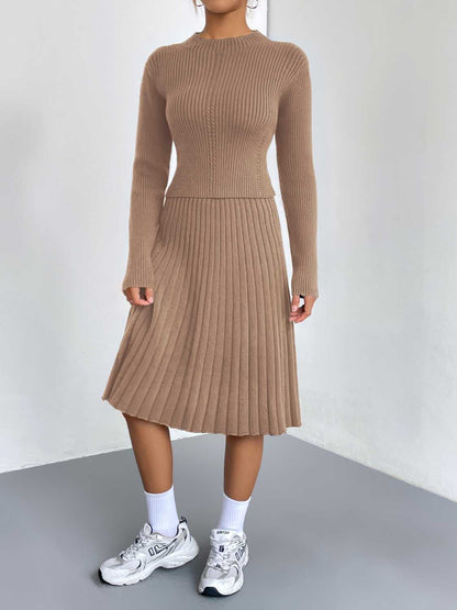 Rib-Knit Sweater and Skirt Set.