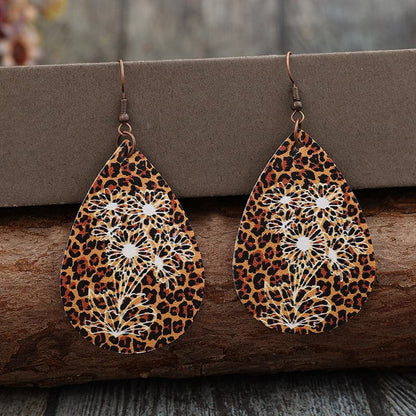 Leopard PU Leather Teardrop Shape Earrings.