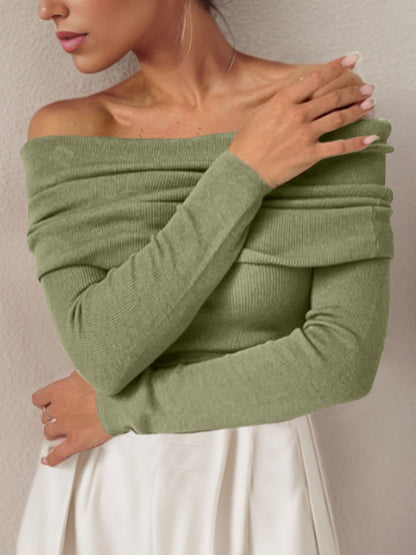 Off-Shoulder Long Sleeve Sweater.