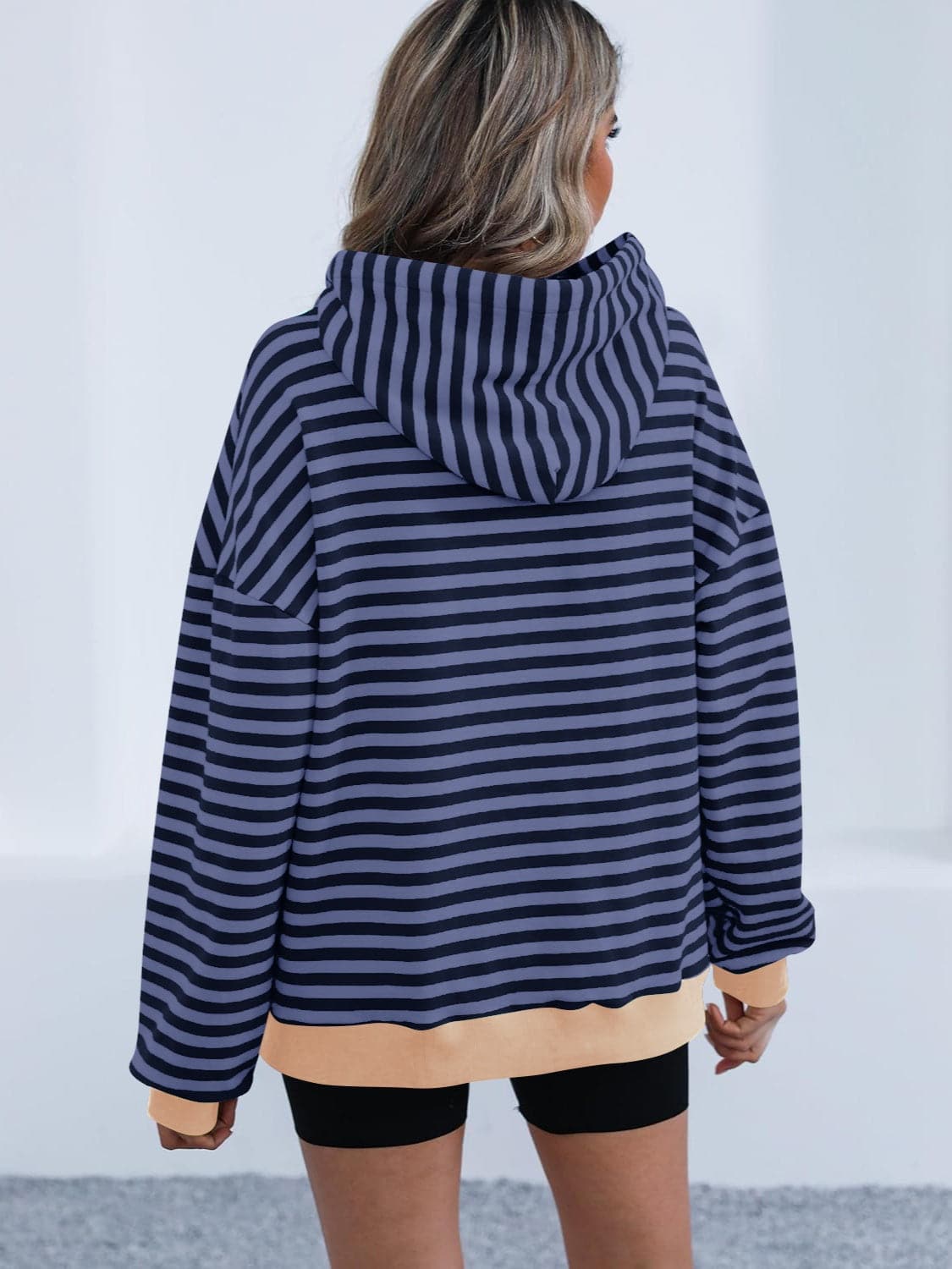 Drawstring Striped Long Sleeve Hoodie.