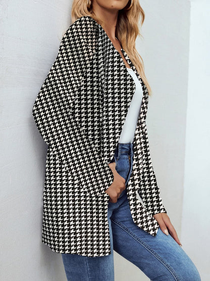 Chic houndstooth open front jacket