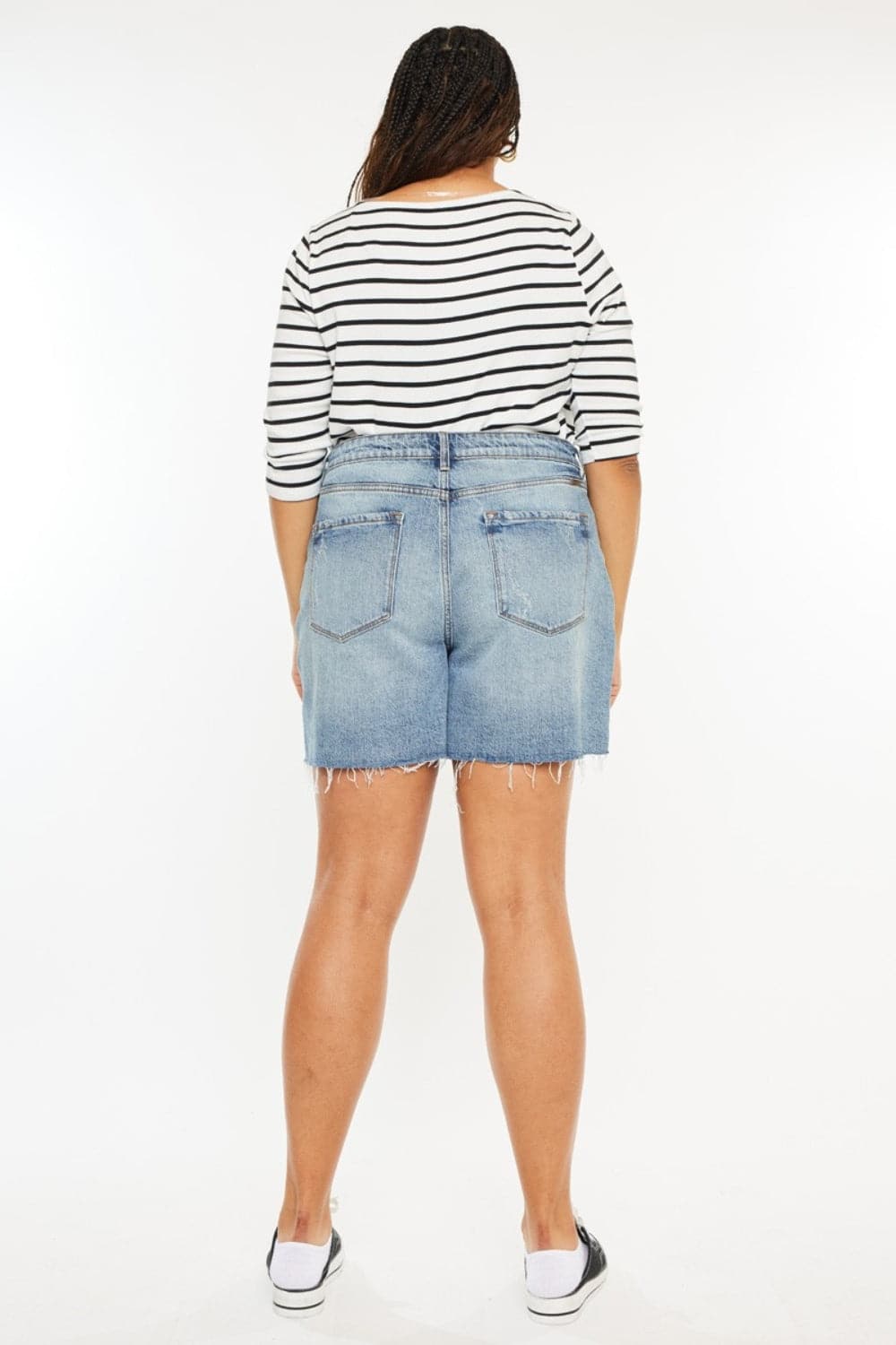 Kancan Full Size Raw Hem High Waist Denim Shorts.