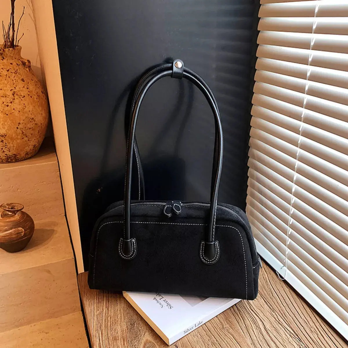 Velvet Shoulder Bag with Leather Strap Simply Love