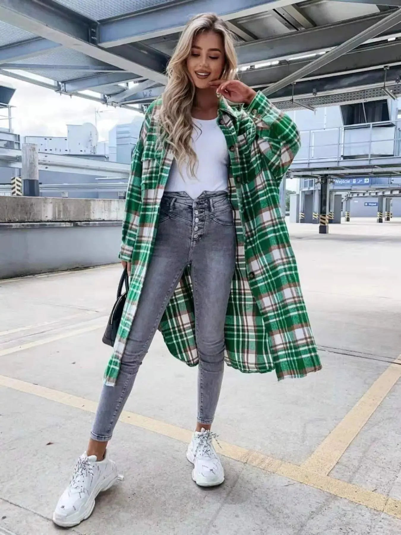 Plaid Button Up Longline Shacket Simply Love
