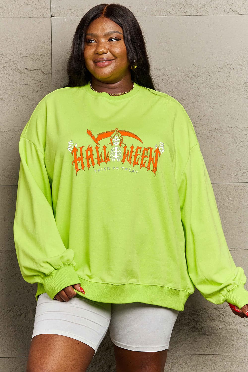 Simply Love Full Size HALLOWEEN TRICK OR TREAT Graphic Sweatshirt.