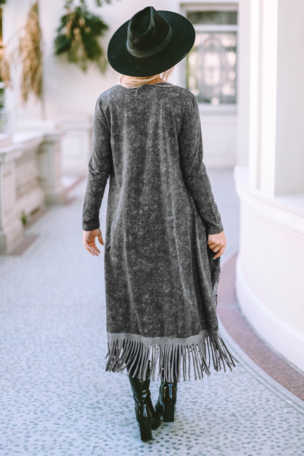 Fringe Detail Long Sleeve Cardigan.