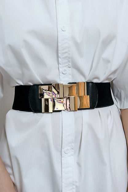 Geometric Buckle Elastic Wide Belt.