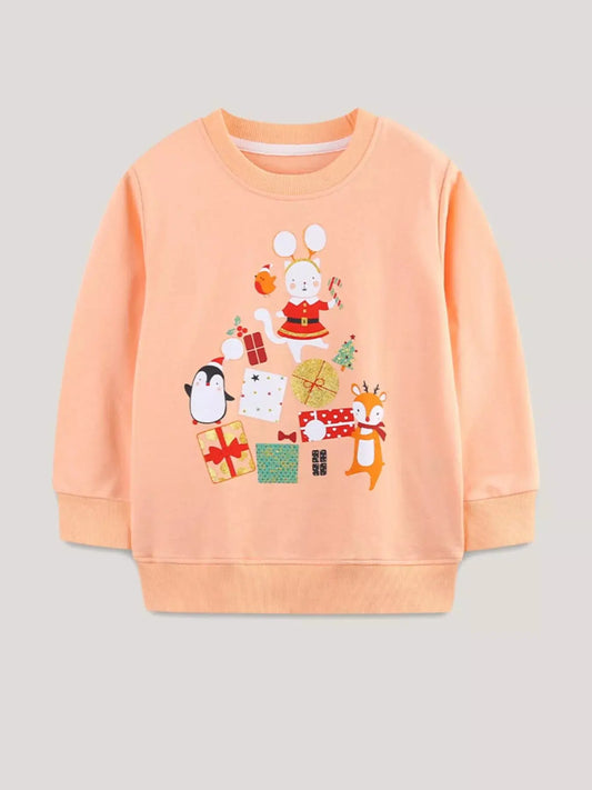 Children's Christmas Print Round Neck Sweatshirt Simply Love