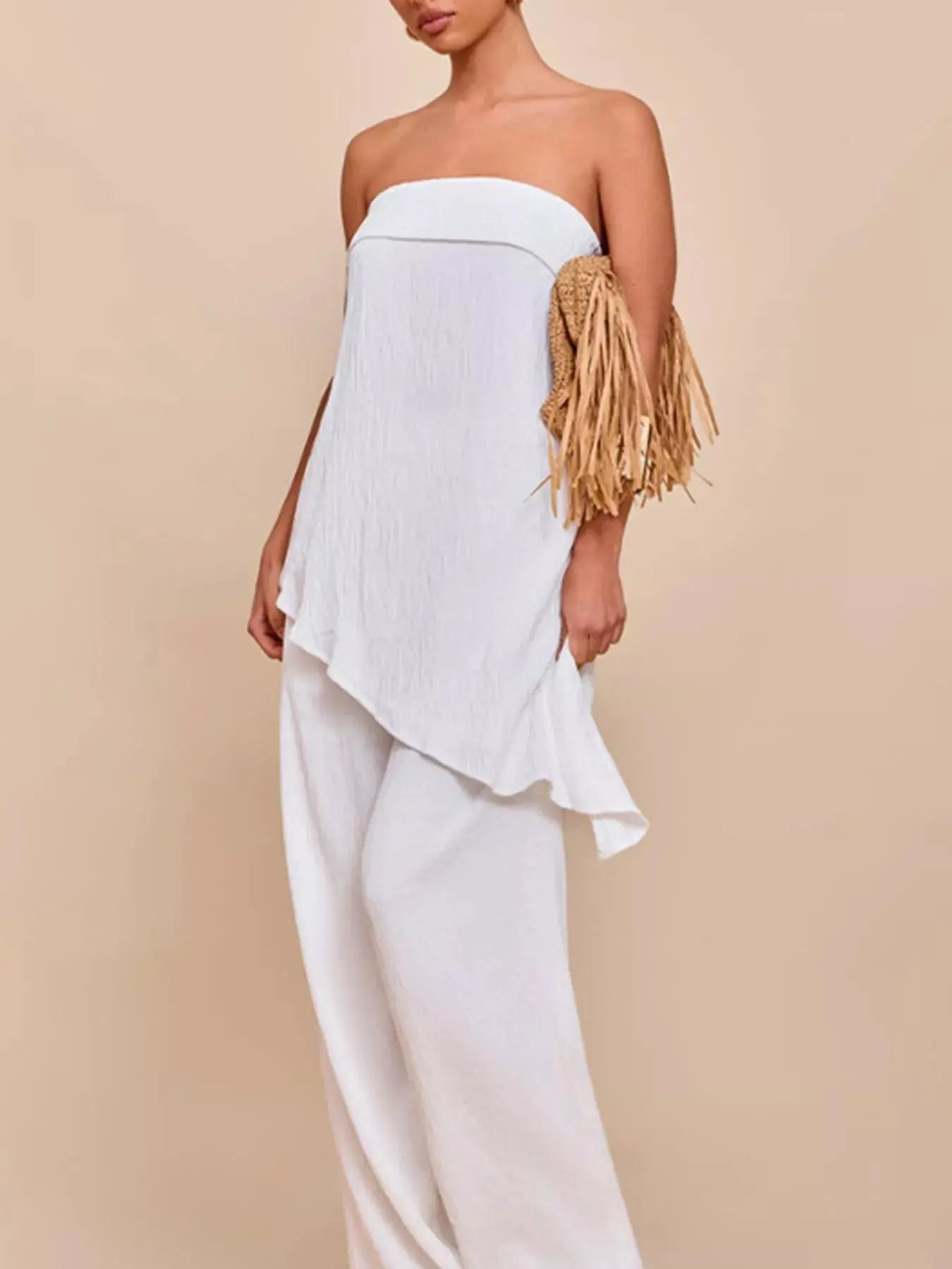 Full Size Asymmetrical Hem Tube Top and Pants Set Plus Size Simply Love