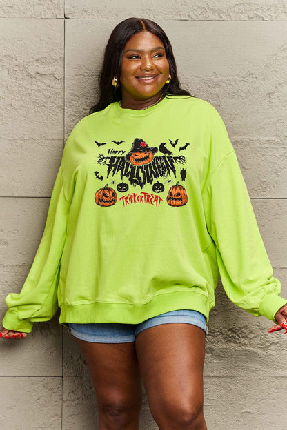 Simply Love Full Size HAPPY HALLOWEEN TRICK OR TREAT Graphic Sweatshirt.