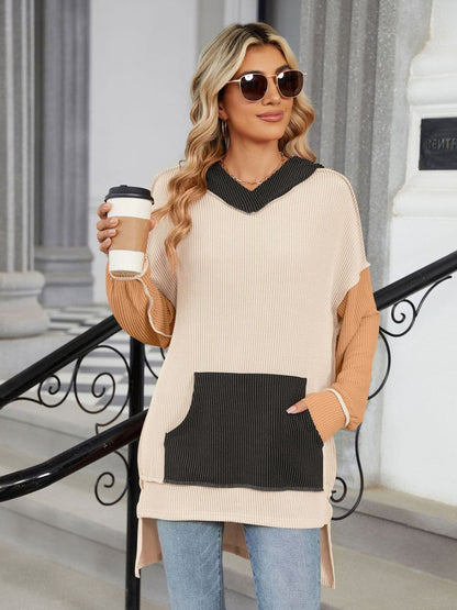 Contrast hooded long sleeve top