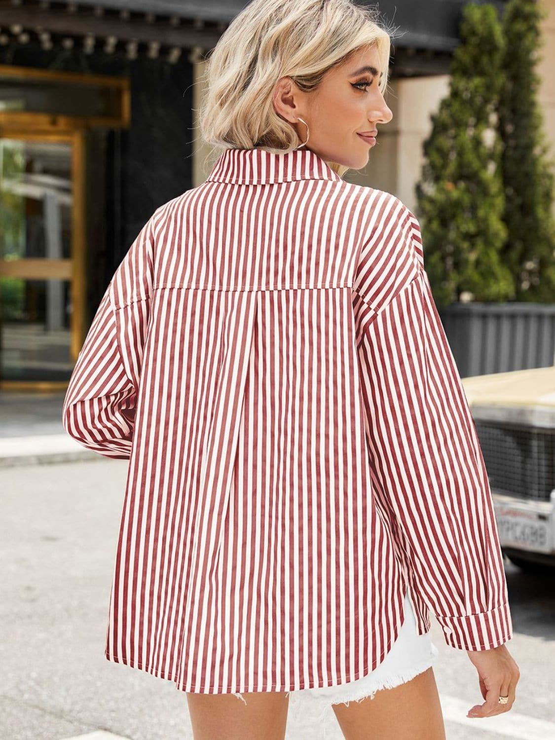 Striped Button Up Long Sleeve Shirt.