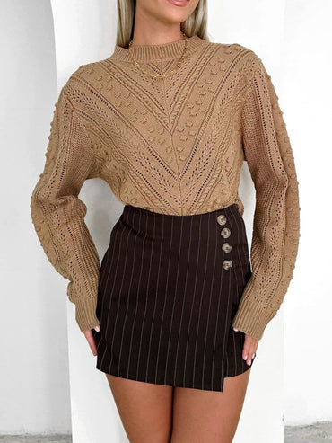 Openwork Round Neck Long Sleeve Sweater.