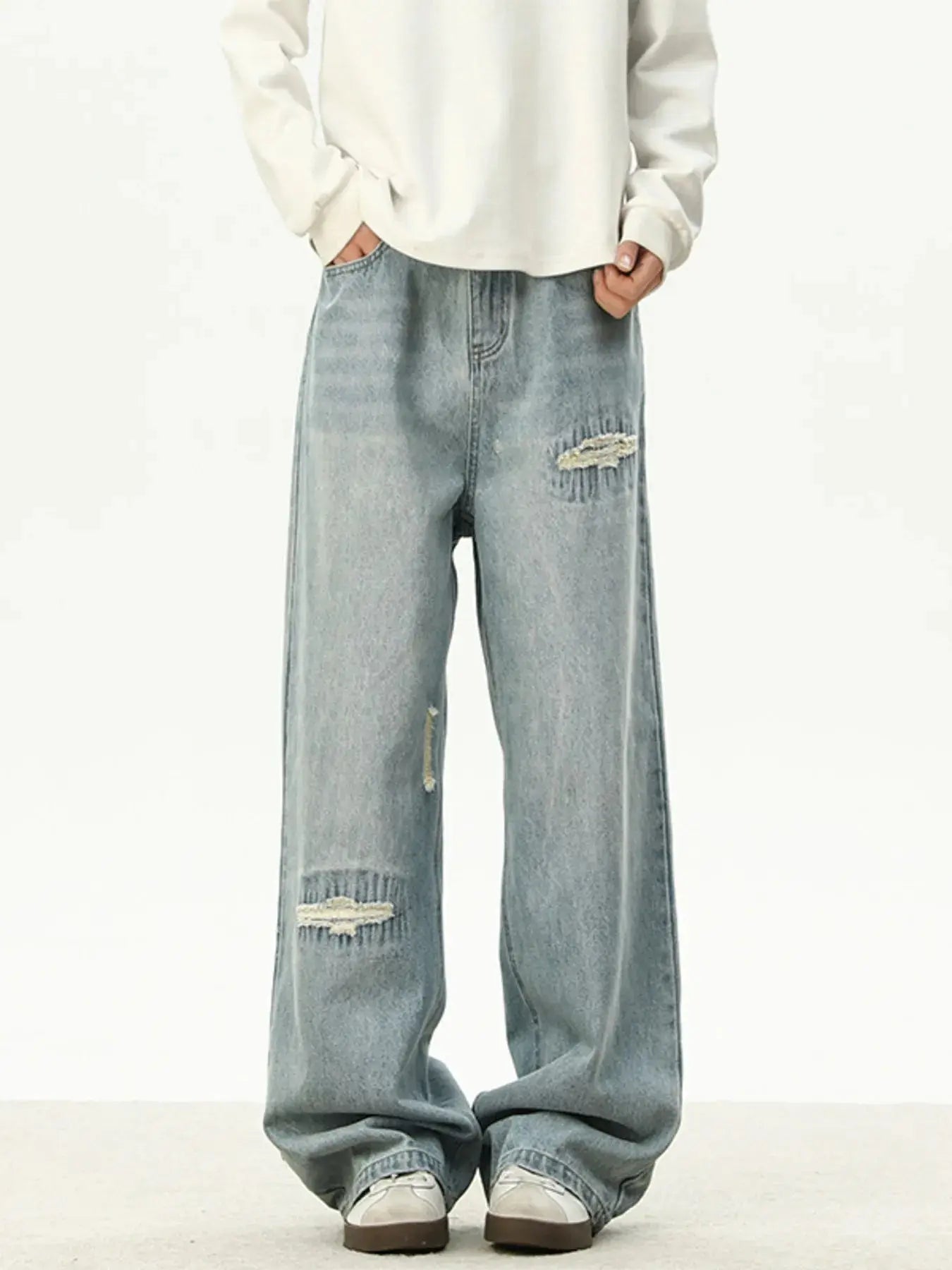 Men's Full Size Distressed Wash Loose Fit Jeans Plus Size Simply Love