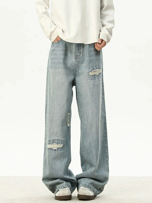 Men's Full Size Distressed Wash Loose Fit Jeans Plus Size Simply Love