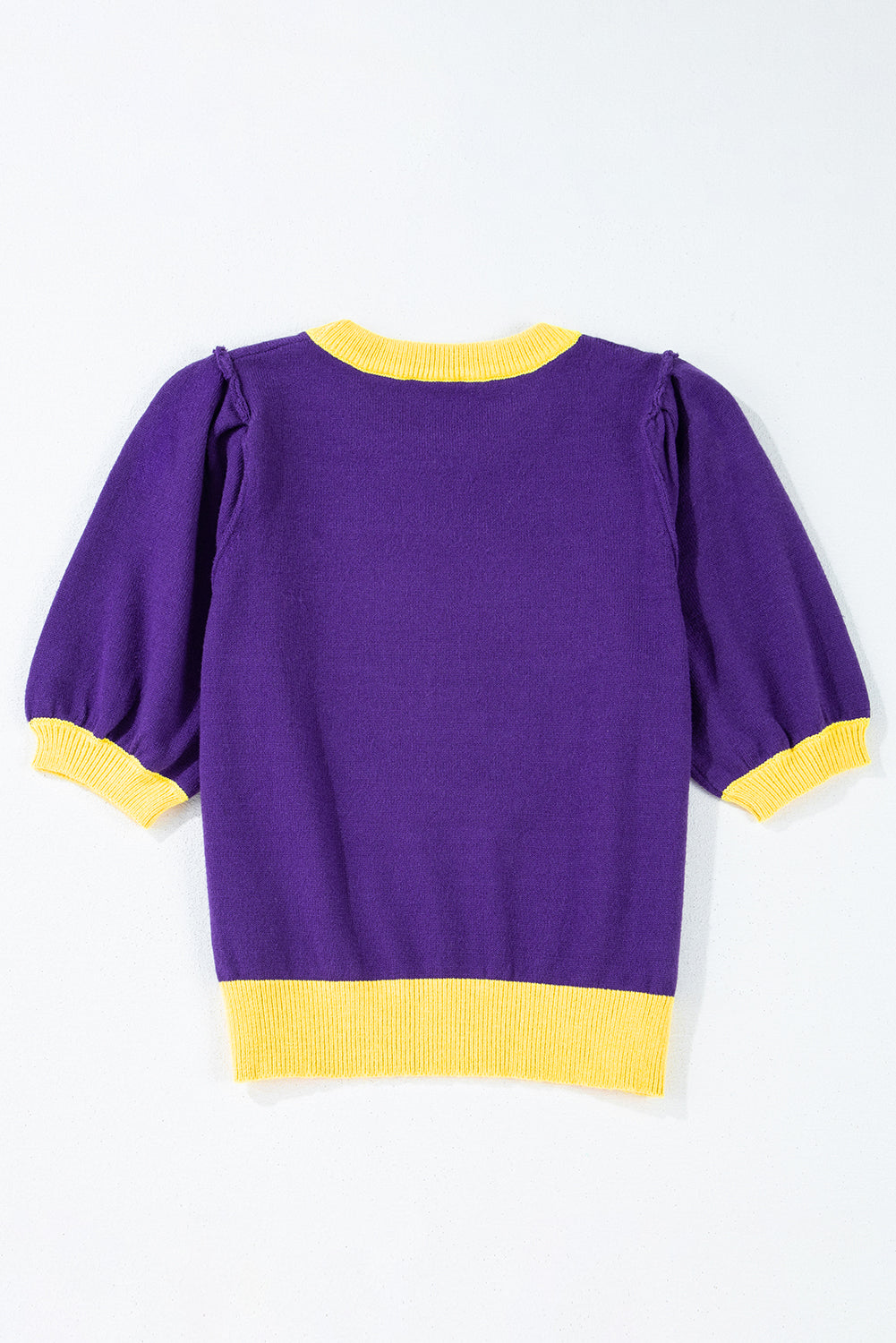 Glamorous purple sequin color block puff sleeve sweater