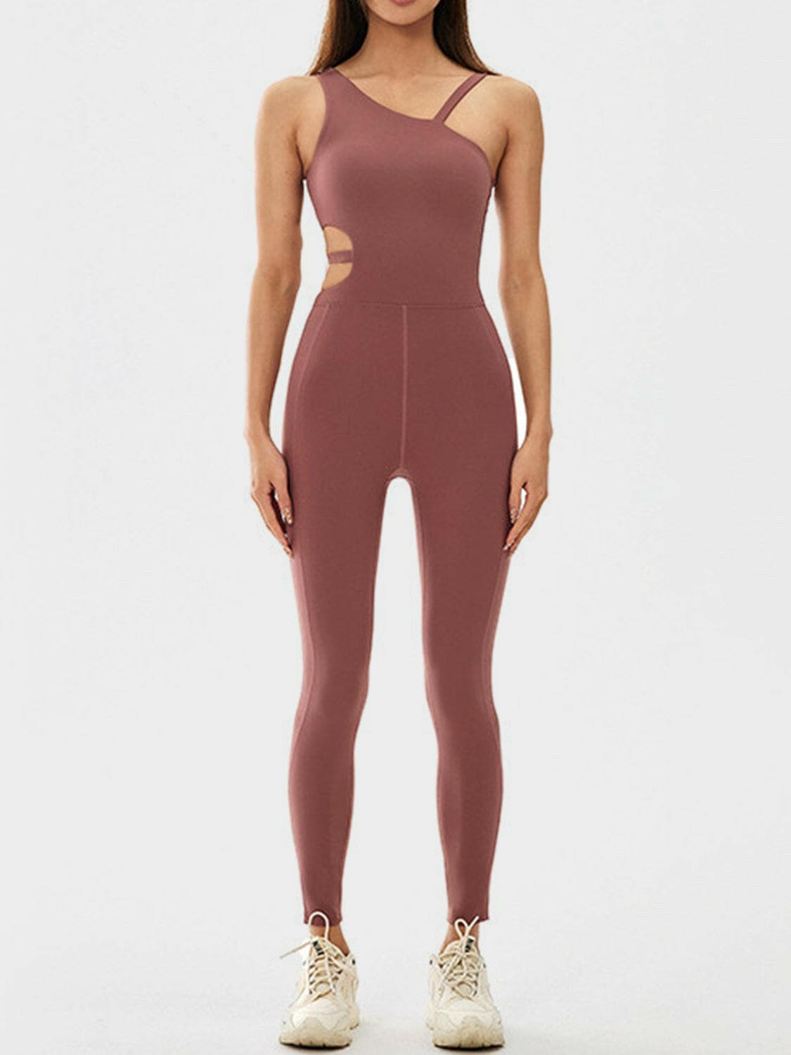 Cutout Asymmetrical Neck Active Jumpsuit.