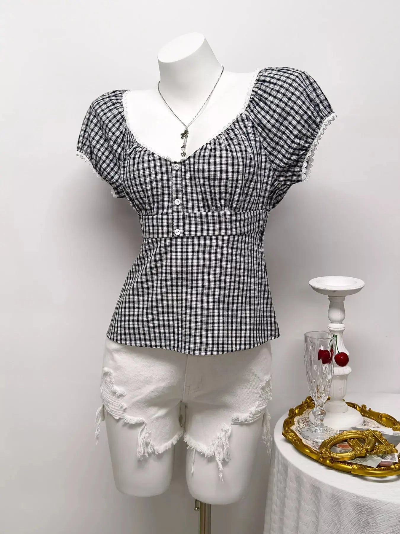 Plaid Short Sleeve Blouse Simply Love
