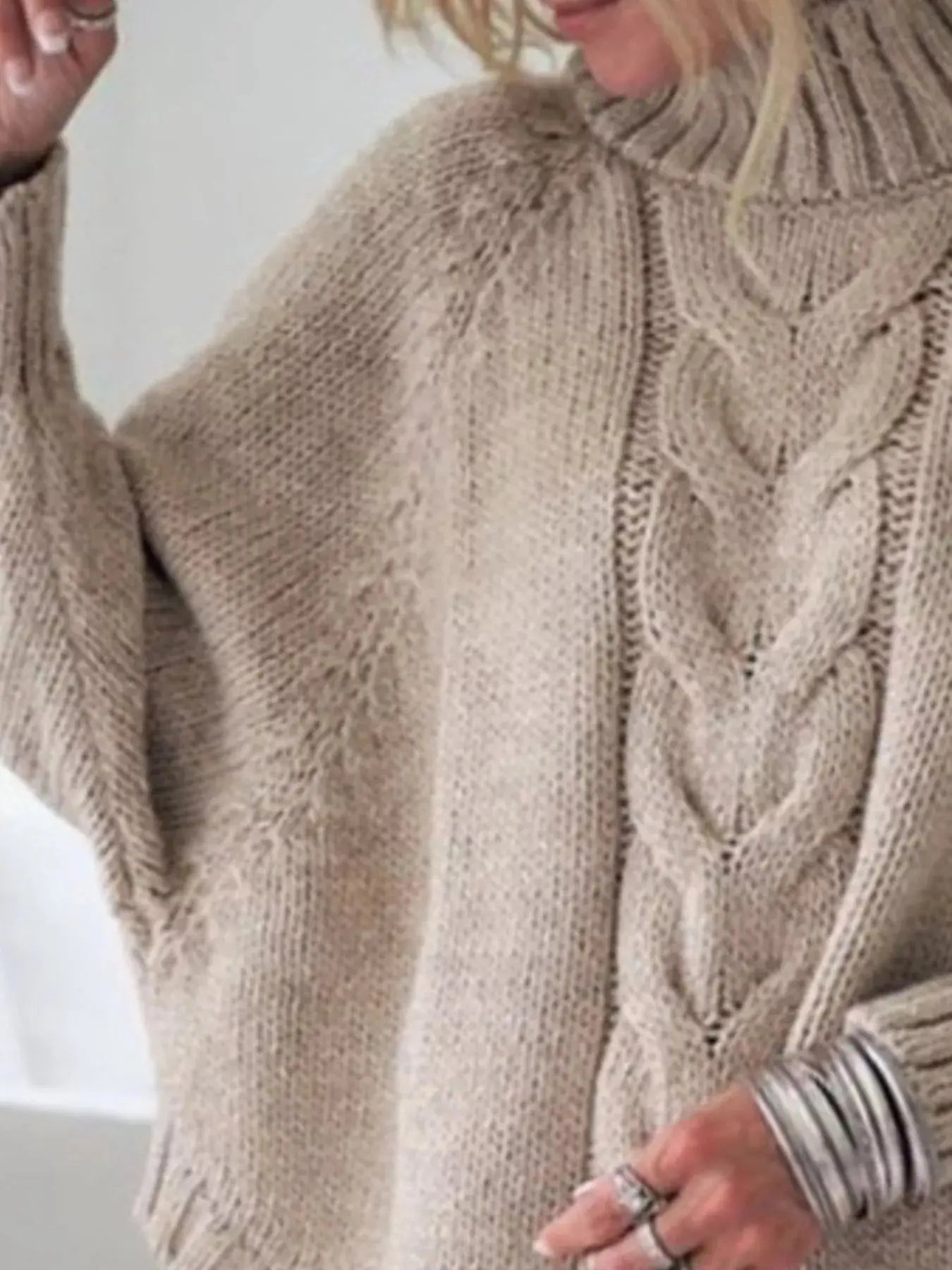 Full Size Cable-Knit Long Sleeve Sweater Plus Size Simply Love