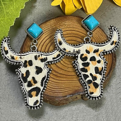 Turquoise bull charm dangle earrings