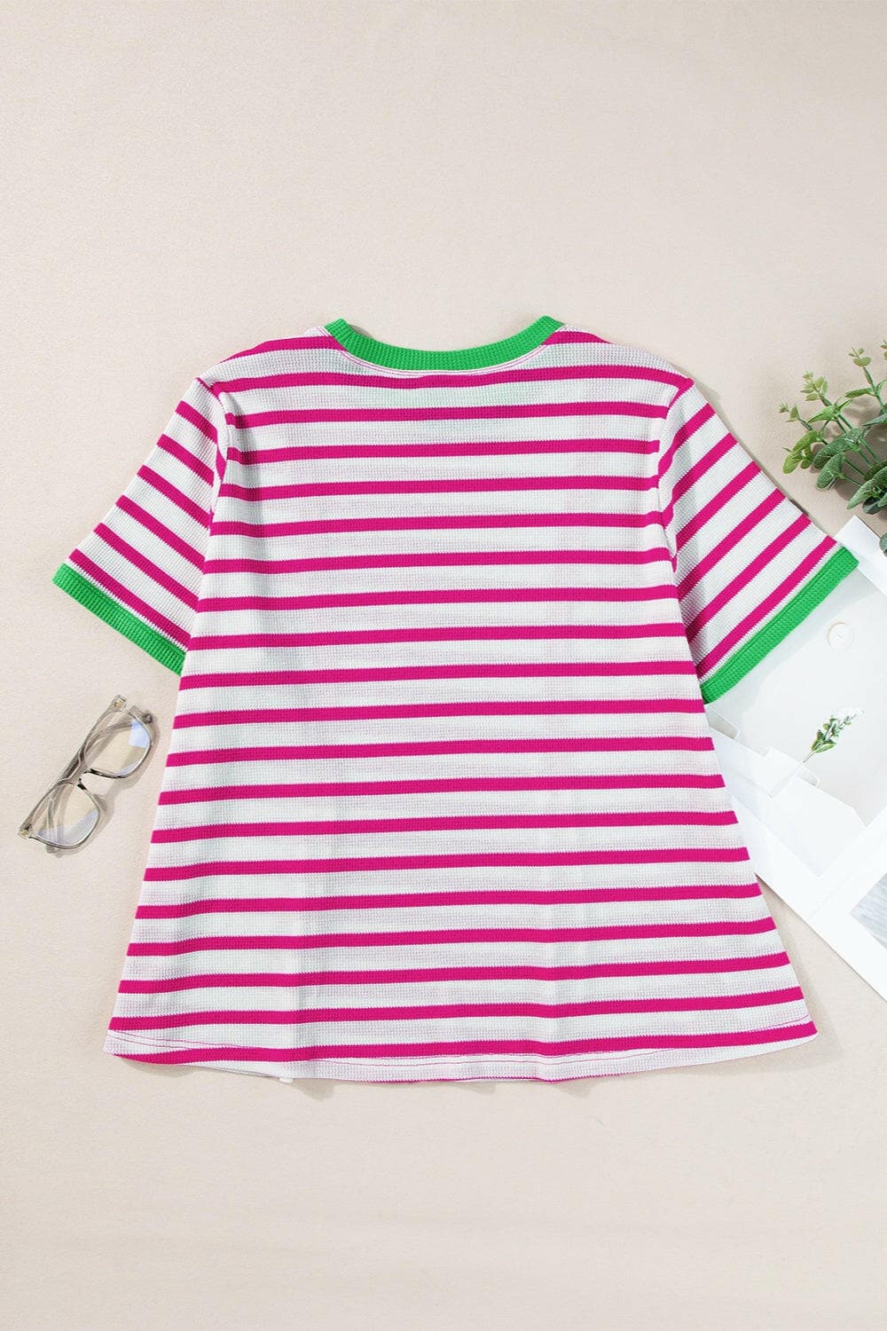 Striped Round Neck Short Sleeve T-Shirt.