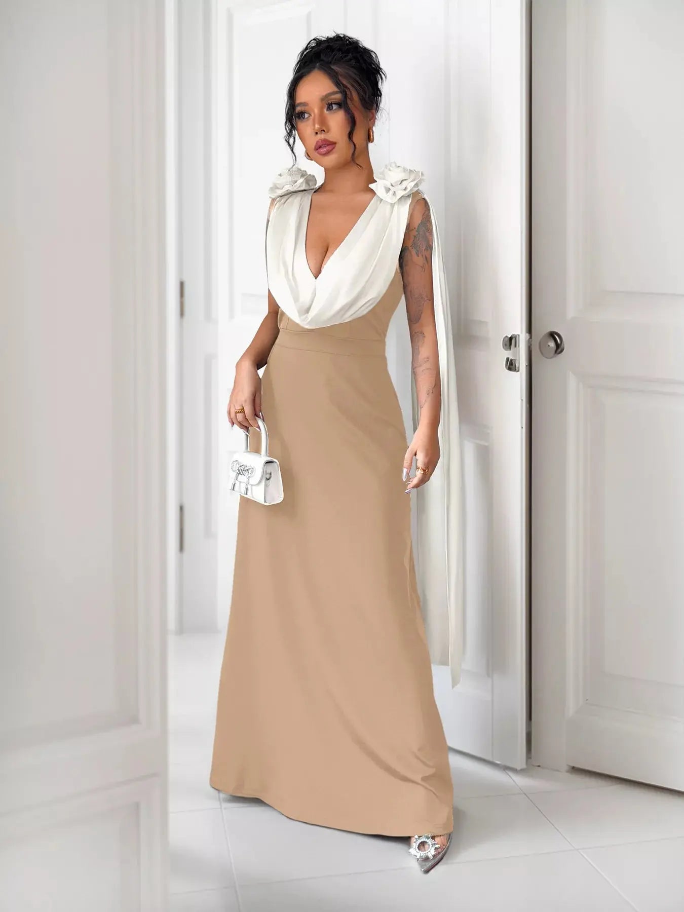 Floral Applique Two Tone Maxi Dress Simply Love