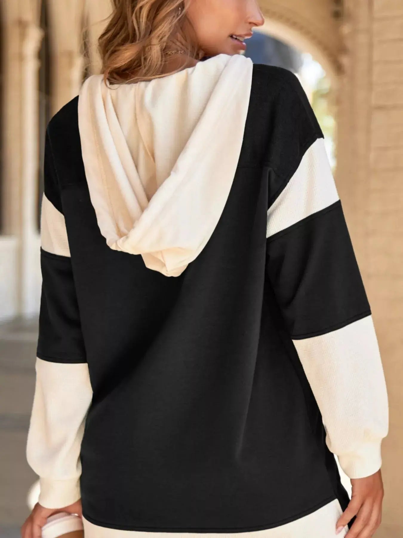 Button-Down Color Block Hoodie Simply Love