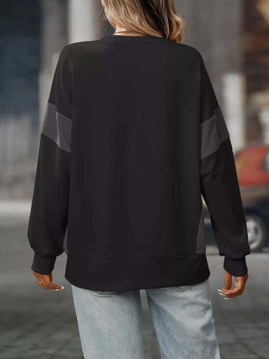 Side Slit Round Neck Sweatshirt Simply Love