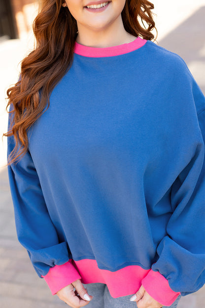 Sky blue color block plus size sweatshirt