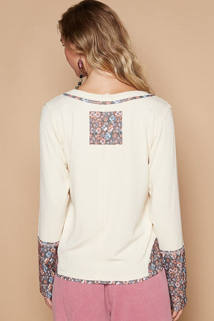 Floral V-neck long sleeve tee