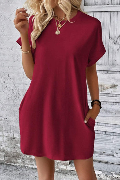 Casual pocketed round neck tee dress