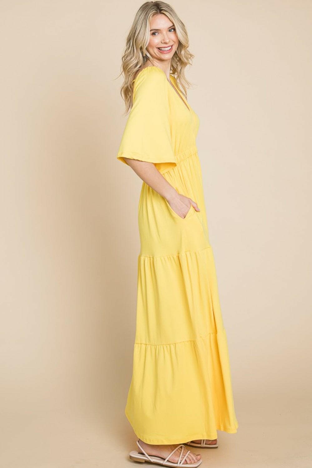 Culture Code Backless Plunge Half Sleeve Tiered Dress.