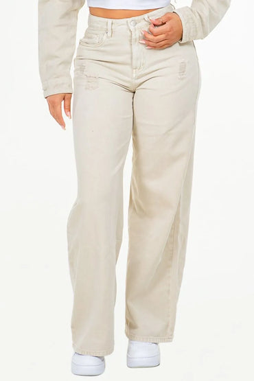 American Bazi High Waist Distressed Wide Leg Jeans - Love Salve 