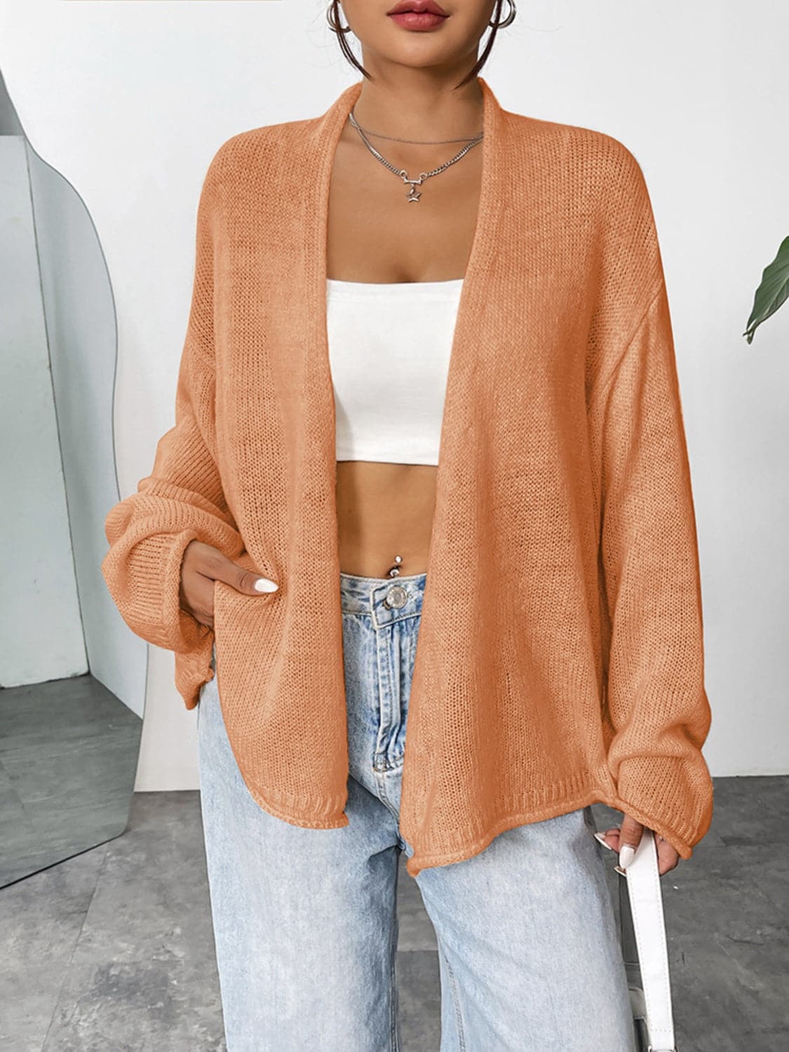 Open Front Dropped Shoulder Cardigan.