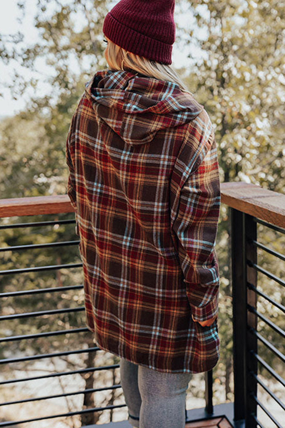 Chic fiery red plaid plus size hoodie with kangaroo pocket