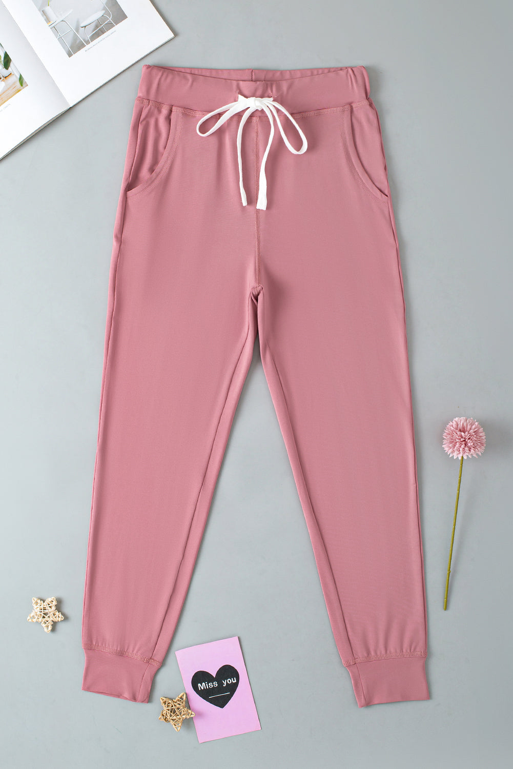 Fuchsia pocketed joggers with adjustable drawstring