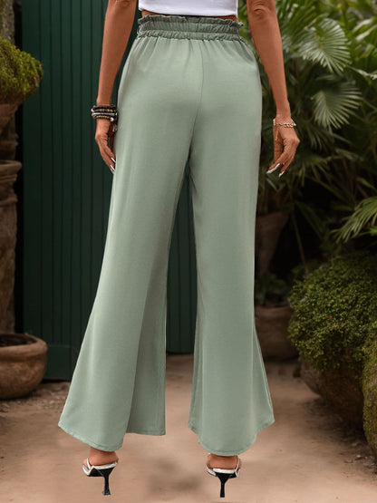 Elastic Waist Wide Leg Pants with Pockets.