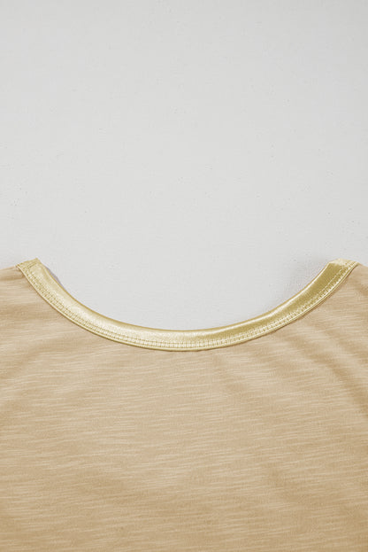 Tan Metallic Sheen Edge Scoop Neck Tank Top