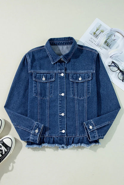 Frayed edge denim jacket for women