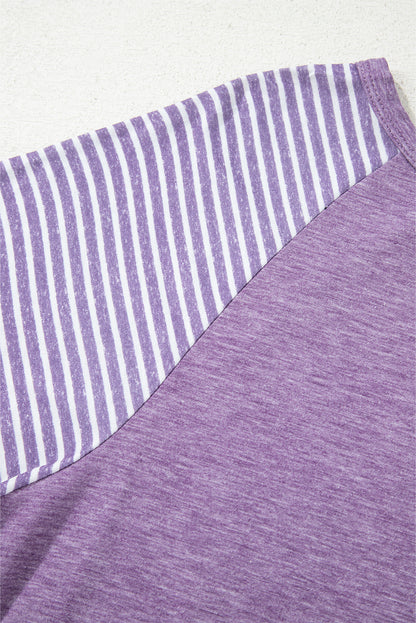 Tillandsia Purple Contrast Print Striped Raglan Long Sleeve