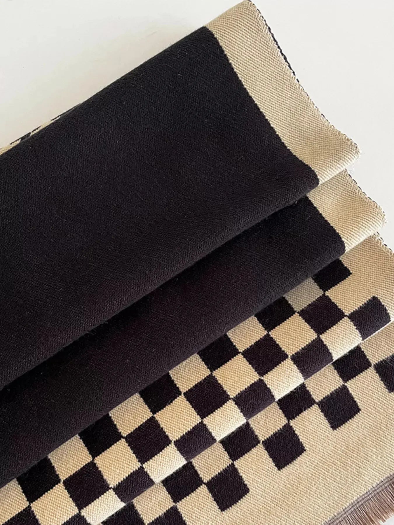 Checkered Raw Hem Scarf Simply Love