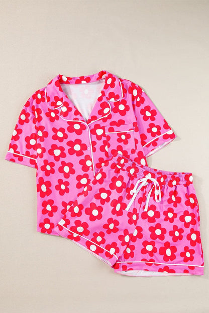 Pocketed Flower Half Sleeve Top and Shorts Lounge Set.