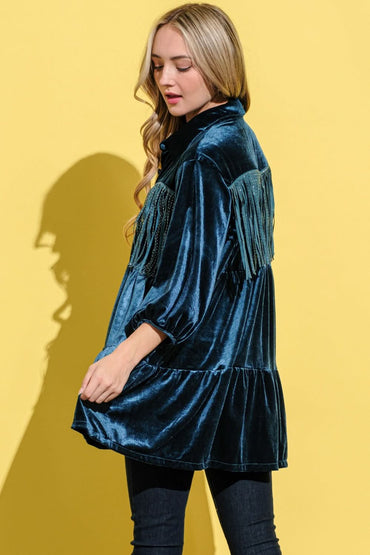 Fringe velvet shirt dress by And The Why